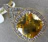 ESTATE LARGE 3.96CT DIAMOND & AAA CITRINE 14KT YELLOW GOLD OPEN FILIGREE PENDANT