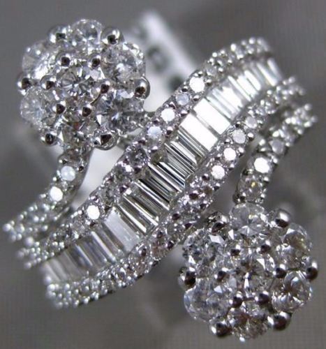 ESTATE LARGE 2.36CT DIAMOND 18KT WHITE GOLD 3D DOUBLE FLOWER ANNIVERSARY RING