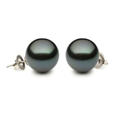 ESTATE AAA 12.5MM TAHITIAN PEARL 14KT WHITE GOLD CLASSIC SOLITAIRE STUD EARRINGS