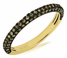 .60CT MOCHA DIAMOND 14K YELLOW GOLD 3D 3 ROW PAVE SEMI ETERNITY ANNIVERSARY RING
