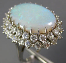 ANTIQUE LARGE 3.50CT OLD MINE DIAMOND & AAA OPAL 14K WHITE GOLD OVAL RING #22137
