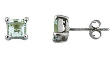 2.20CT DIAMOND & AAA GREEN AMETHYST 14K WHITE GOLD ASSCHER SQUARE STUD EARRINGS