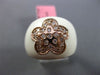 ESTATE WIDE .20CT DIAMOND 14KT ROSE GOLD 3D WHITE ENAMEL FLOWER ETOILE RING 15mm