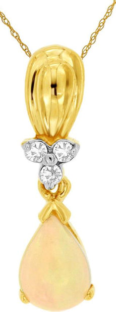 0.77CT DIAMOND & AAA OPAL 14KT YELLOW GOLD 3D PEAR SHAPE & ROUND FLOATING PENDANT