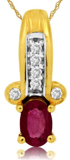 .55CT DIAMOND & AAA RUBY 14KT YELLOW GOLD 3D OVAL & ROUND FUN FLOATING PENDANT