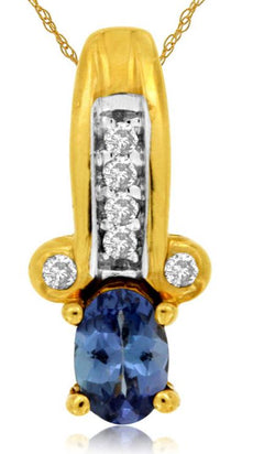 .50CT DIAMOND & AAA TANZANITE 14KT YELLOW GOLD 3D OVAL & ROUND FLOATING PENDANT