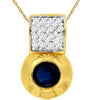 .73CT DIAMOND & AAA SAPPHIRE 14K YELLOW GOLD ROUND BEZEL SQUARE FLOATING PENDANT