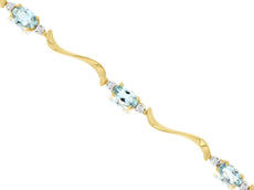 1.5CT DIAMOND & AAA AQUAMARINE 14KT YELLOW GOLD 3D OVAL & ROUND 3 STONE BRACELET