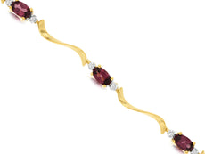 2.1CT DIAMOND & AAA RHODOLITE 14K YELLOW GOLD OVAL & ROUND SWIRL TENNIS BRACELET