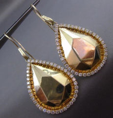 ESTATE EXTRA LARGE 2.0CT DIAMOND 14K YELLOW GOLD PEAR RAIN DROP HANGING EARRINGS