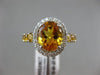 ESTATE LARGE 4.35CT DIAMOND & AAA CITRINE 14K WHITE GOLD 3D HALO ENGAGEMENT RING