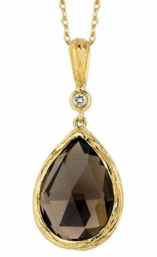 4.23CT DIAMOND & AAA SMOKY TOPAZ 14KT YELLOW GOLD 3D TEAR DROP FLOATING PENDANT