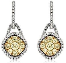 ESTATE 1.31CT WHITE & FANCY YELLOW DIAMOND 14K TWO TONE GOLD 3D HANGING EARRINGS