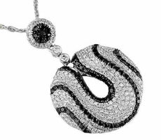 1.17CT WHITE & BLACK DIAMOND 14KT WHITE GOLD 3D MULTI ROW PAVE CIRCULAR PENDANT