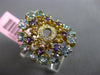 ESTATE LARGE 2.13CT DIAMOND & AAA MULTI GEM 14K YELLOW GOLD CIRCULAR FLOWER RING