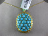 ANTIQUE LARGE AAA TURQUOISE 18KT YELLOW GOLD 3D LEAF CLUSTER SUN BURST PENDANT