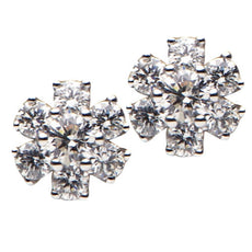 ESTATE .20CT DIAMOND 18KT WHITE GOLD CLASSIC FLOWER SNOWFLAKE STAR STUD EARRINGS
