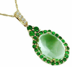 8.16CT DIAMOND & GREEN AMETHYST & TSAVORITE 14KT YELLOW GOLD OVAL HALO PENDANT