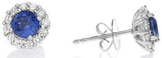 ESTATE 1.78CT DIAMOND & AAA SAPPHIRE 18K WHITE GOLD 3D FLOWER HALO STUD EARRINGS