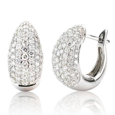 ESTATE 2.0CT DIAMOND 18K WHITE GOLD ROUND CLASSIC PAVE SEMI HOOP HUGGIE EARRINGS