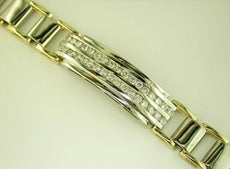 WIDE 1.94CT DIAMOND 14KT YELLOW GOLD 3D DOUBLE ROW CHANNEL CLASSIC MENS BRACELET