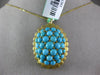 ANTIQUE LARGE AAA TURQUOISE 18KT YELLOW GOLD 3D LEAF CLUSTER SUN BURST PENDANT