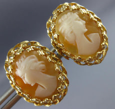 ANTIQUE 14K YELLOW GOLD 3D CLASSIC LADY CAMEO FILIGREE PUSH BACK EARRINGS #20155