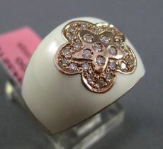 ESTATE WIDE .20CT DIAMOND 14KT ROSE GOLD 3D WHITE ENAMEL FLOWER ETOILE RING 15mm