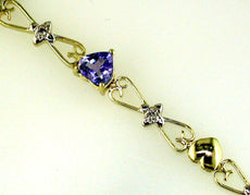 2.35CT DIAMOND & AAA TANZANITE 14KT YELLOW GOLD HEART SHAPE STAR TENNIS BRACELET