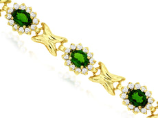 5.9CT DIAMOND & AAA RUSSALITE 14K YELLOW GOLD OVAL & ROUND MULTI FLOWER BRACELET