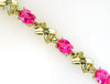 5.95CT DIAMOND & AAA PINK SAPPHIRE 14KT YELLOW GOLD 3 STONE XO TENNIS BRACELET