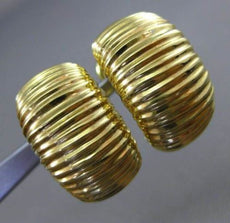 ESTATE WIDE 18KT YELLOW GOLD 3D RIDGED SEMI HOOP ITALIAN CLIP ON EARRINGS