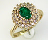 ESTATE 1.37CT DIAMOND & EMERALD OVAL 14KT YELLOW GOLD 3D ROUND DOUBLE HALO RING