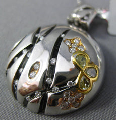 .84CT WHITE & FANCY YELLOW DIAMOND & ENAMEL 18K TRI COLOR GOLD 3D FLOWER PENDANT