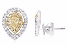 ESTATE .77CT WHITE & FANCY YELLOW DIAMOND 18KT WHITE GOLD PEAR STUD EARRINGS