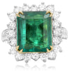 ESTATE LARGE 9.6CT DIAMOND & AAA EMERALD 18K 2 TONE GOLD 3D HALO ENGAGEMENT RING