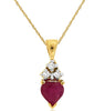ESTATE 0.65CT DIAMOND 14KT YELLOW GOLD 3D RUBY HEART SHAPE & ROUND LOVE PENDANT