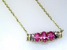 .91CT DIAMOND & AAA PINK SAPPHIRE 14KT YELLOW GOLD OVAL & ROUND 3 STONE NECKLACE