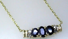 .81CT DIAMOND & AAA SAPPHIRE 14KT YELLOW GOLD OVAL & ROUND 3 STONE FUN NECKLACE