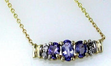 .61CT DIAMOND & AAA TANZANITE 14KT YELLOW GOLD OVAL & ROUND 3 STONE FUN NECKLACE