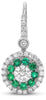 ESTATE .94CT DIAMOND & AAA EMERALD 14KT WHITE GOLD ROUND FLOWER HANGING EARRINGS
