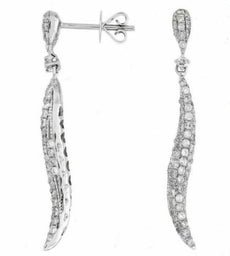 ESTATE 1.0CT DIAMOND 14KT WHITE GOLD 3D MULTI ROW WAVE SWIRL HANGING EARRINGS
