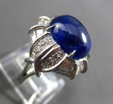 ANTIQUE PLATINUM 14.0CT DIAMOND & CABOCHON SAPPHIRE FILIGREE ENGAGEMENT RING E/F