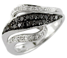 .56CT WHITE & BLACK DIAMOND 14KT WHITE GOLD 3D PAVE LOVE KNOT LEAF RING