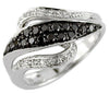 .56CT WHITE & BLACK DIAMOND 14KT WHITE GOLD 3D PAVE LOVE KNOT LEAF RING