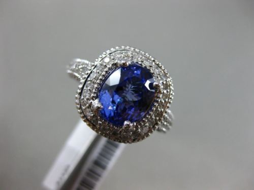 ESTATE 3.40CT DIAMOND & AAA OVAL TANZANITE 14KT WHITE GOLD HALO ENGAGEMENT RING