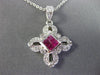 ANTIQUE .50CT DIAMOND & AAA RUBY 14KT WHITE GOLD FLOWER FILIGREE PENDANT #11718