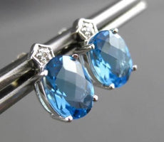 ESTATE 2.81CT DIAMOND & AAA EXTRA FACET BLUE TOPAZ 14KT WHITE GOLD STUD EARRINGS