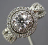 ESTATE WIDE 1.0CT DIAMOND 14KT WHITE GOLD 3D ROUND DOUBLE HALO ENGAGEMENT RING