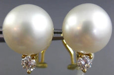 ESTATE LARGE .4CT DIAMOND & AAA SOUTH SEA PEARL 18K YELLOW GOLD CLASSIC EARRINGS